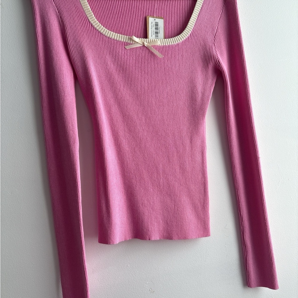 Vestique Pink Cream Fitted Ribbed Blouse